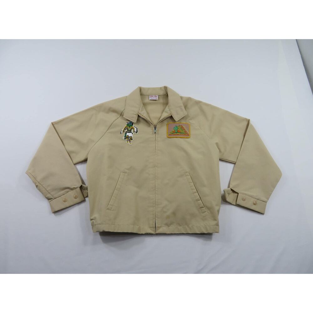 Arizona Hopi Owl Kachina Theme Windbreaker Beige Jacket Sz M 1980s